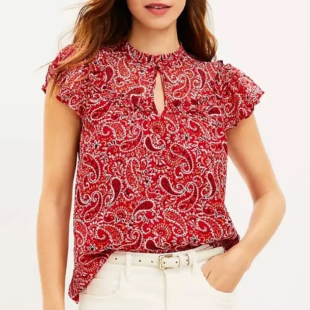 LOFT Red Paisley Blouse